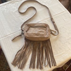 Lucky Brand Boho Crossbody Fringe Ecru Leather Purse